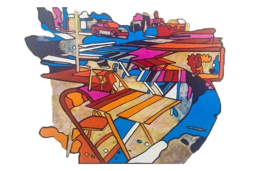 Studio shot of cut-out painting 'Take a Seat' #2 (South Melbourne)
